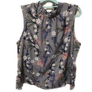 Women 2XL blouse 22 1/2 pit-pit Floral Multicolor tie at back neck sleeveless